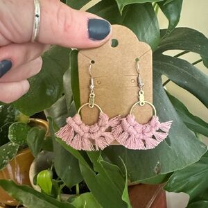 Pink Tassel Hoop Earrings